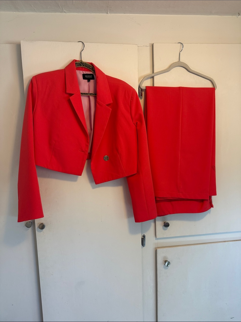 Hot Pink Cropped Blazer and Pant Set Suit